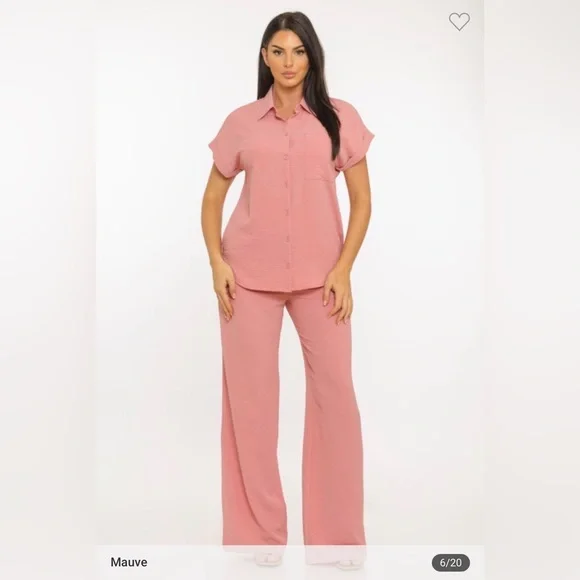 Mauve Button-Up Shirt and Pants Set. New! - Picture 1 of 2